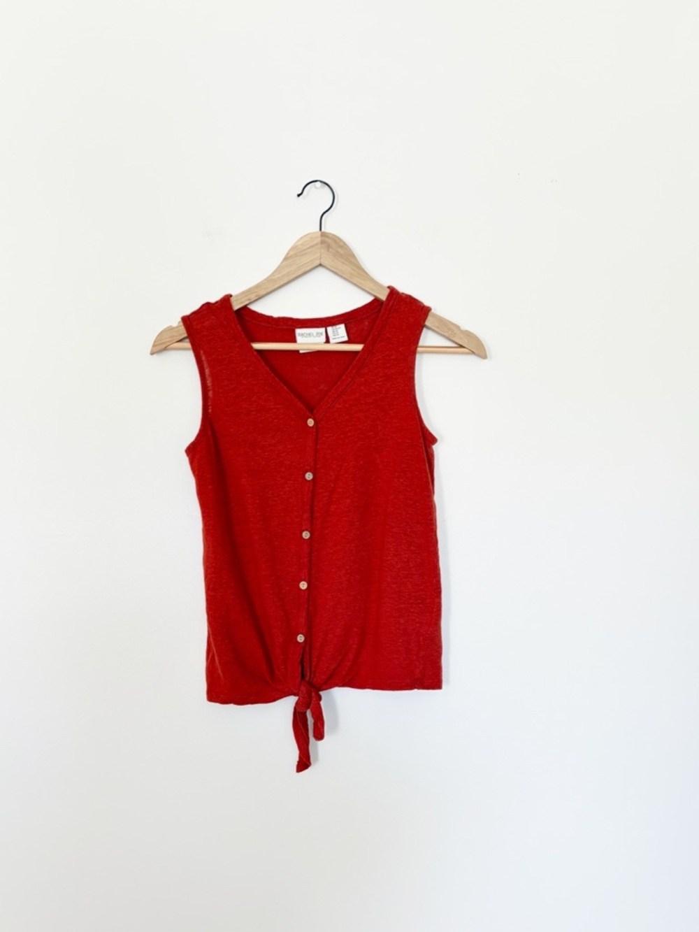 Rachel Zoe Button Tie Front Sleeveless 100% Linen Top